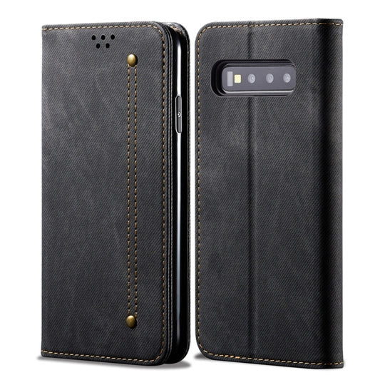 For Galaxy S10 Denim Texture Casual Style Horizontal Flip Leather Case with Holder & Card Slots & Wallet(Black)