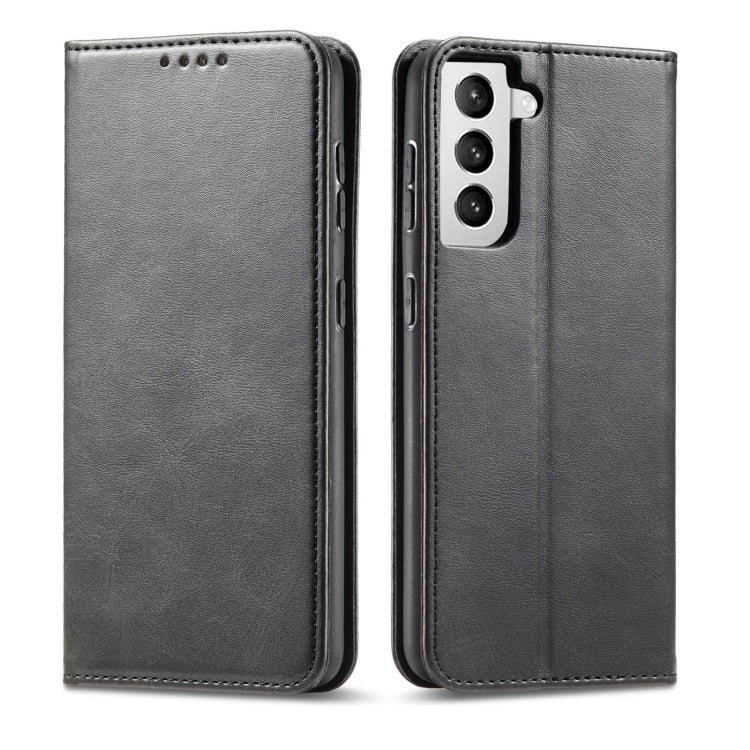 For Samsung Galaxy S21 FE Calf Texture Magnetic Horizontal Flip Leather Case with Holder & Card Slots & Wallet(Black) by buy2fix