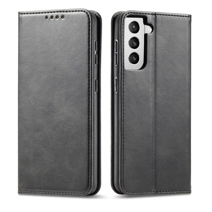 For Samsung Galaxy S21 FE Calf Texture Magnetic Horizontal Flip Leather Case with Holder & Card Slots & Wallet(Black) by buy2fix