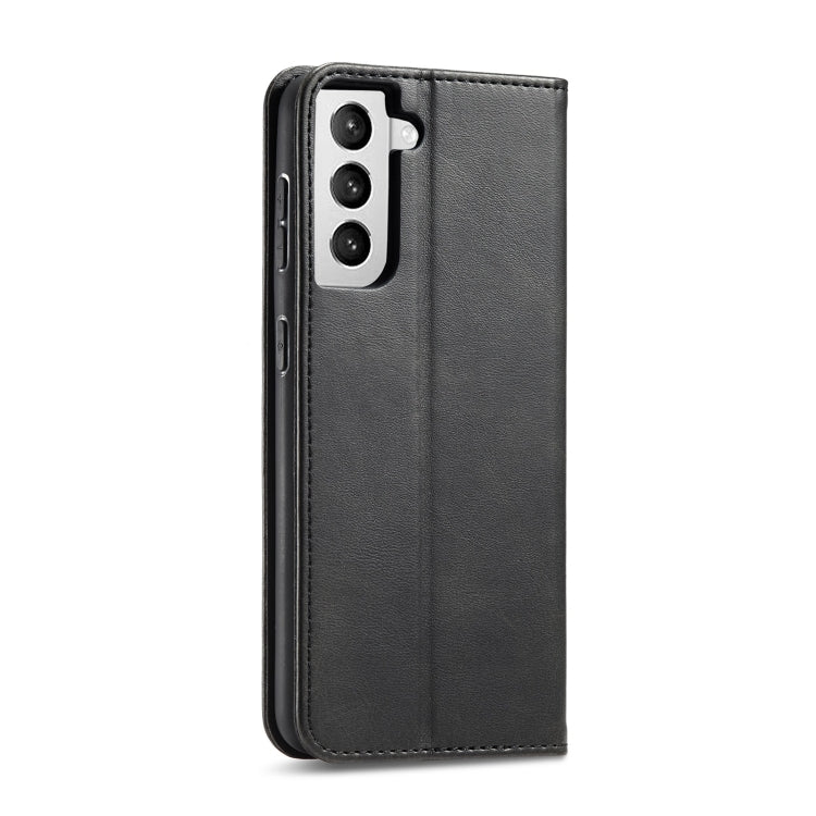 For Samsung Galaxy S21 FE Calf Texture Magnetic Horizontal Flip Leather Case with Holder & Card Slots & Wallet(Black) by buy2fix
