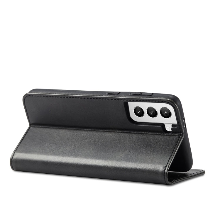 For Samsung Galaxy S21 FE Calf Texture Magnetic Horizontal Flip Leather Case with Holder & Card Slots & Wallet(Black) by buy2fix