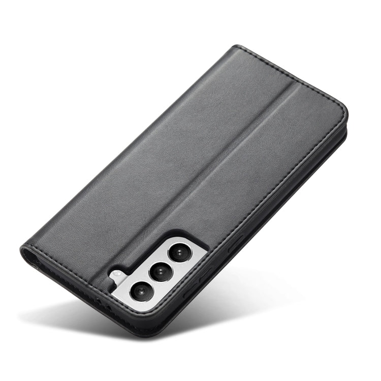 For Samsung Galaxy S21 FE Calf Texture Magnetic Horizontal Flip Leather Case with Holder & Card Slots & Wallet(Black) by buy2fix