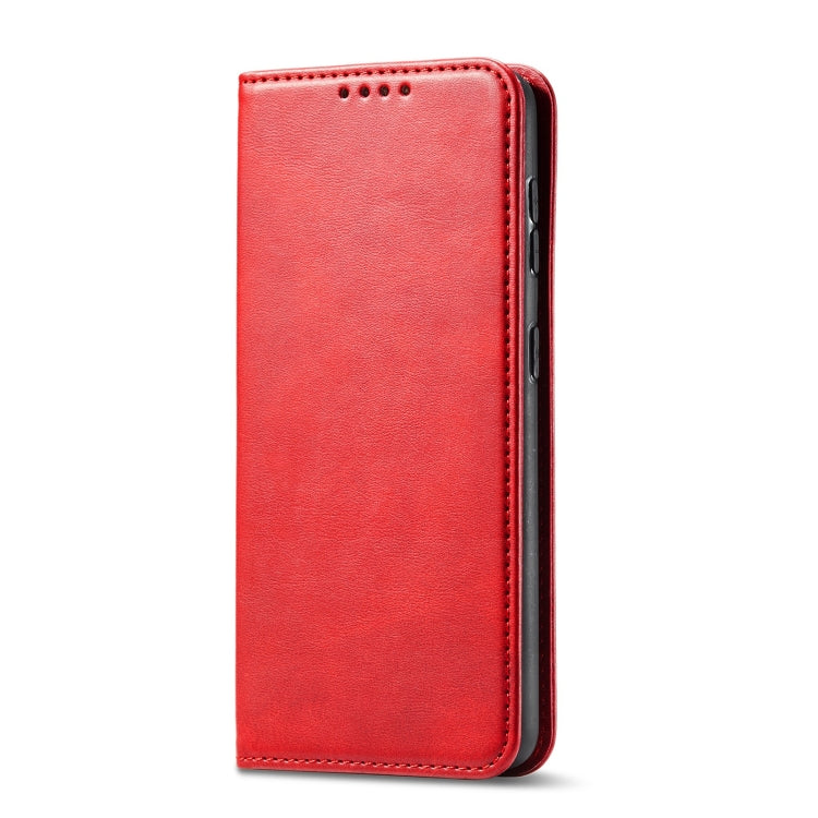 For Samsung Galaxy S21 FE Calf Texture Magnetic Horizontal Flip Leather Case with Holder & Card Slots & Wallet(Red) by buy2fix