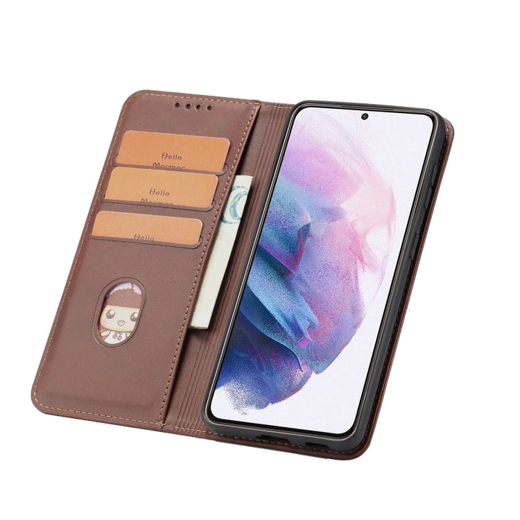 For Samsung Galaxy S21 FE Calf Texture Magnetic Horizontal Flip Leather Case with Holder & Card Slots & Wallet(Brown) by buy2fix
