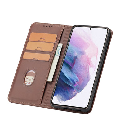 For Samsung Galaxy S21 FE Calf Texture Magnetic Horizontal Flip Leather Case with Holder & Card Slots & Wallet(Brown) by buy2fix