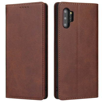 For Samsung Galaxy Note10+ Calf Texture Magnetic Horizontal Flip Leather Case with Holder & Card Slots & Wallet(Brown) by buy2fix