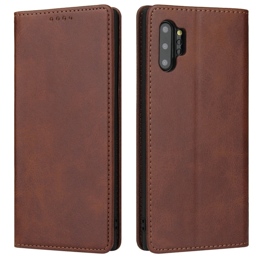 For Samsung Galaxy Note10+ Calf Texture Magnetic Horizontal Flip Leather Case with Holder & Card Slots & Wallet(Brown) by buy2fix