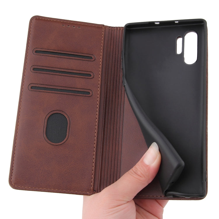 For Samsung Galaxy Note10+ Calf Texture Magnetic Horizontal Flip Leather Case with Holder & Card Slots & Wallet(Brown) by buy2fix