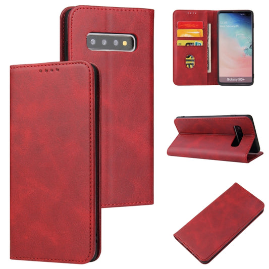 For Samsung Galaxy S10+ Calf Texture Magnetic Horizontal Flip Leather Case with Holder & Card Slots & Wallet(Red) by buy2fix