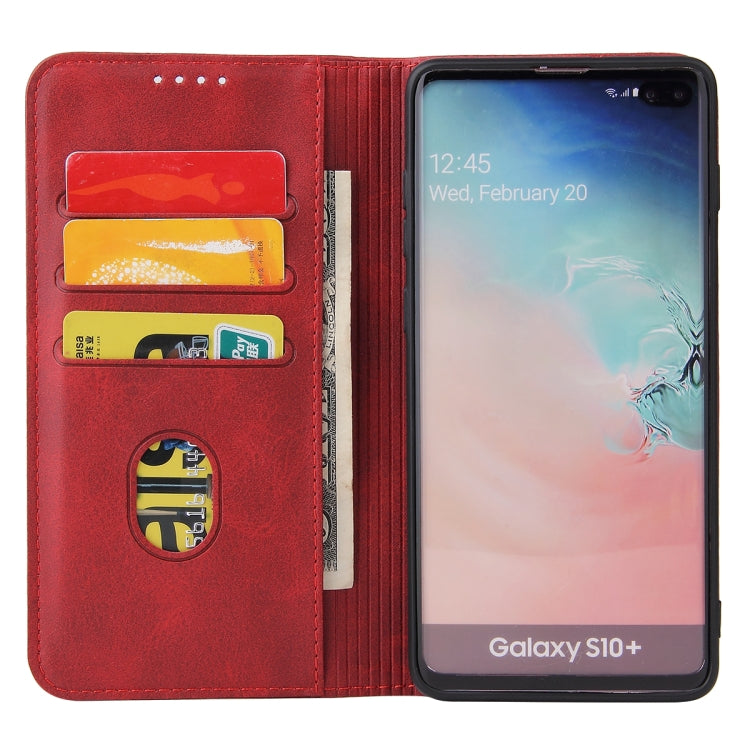 For Samsung Galaxy S10+ Calf Texture Magnetic Horizontal Flip Leather Case with Holder & Card Slots & Wallet(Red) by buy2fix