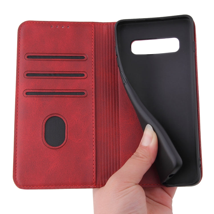 For Samsung Galaxy S10+ Calf Texture Magnetic Horizontal Flip Leather Case with Holder & Card Slots & Wallet(Red) by buy2fix
