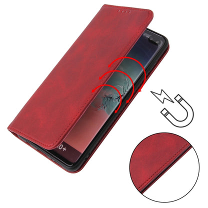 For Samsung Galaxy S10+ Calf Texture Magnetic Horizontal Flip Leather Case with Holder & Card Slots & Wallet(Red) by buy2fix