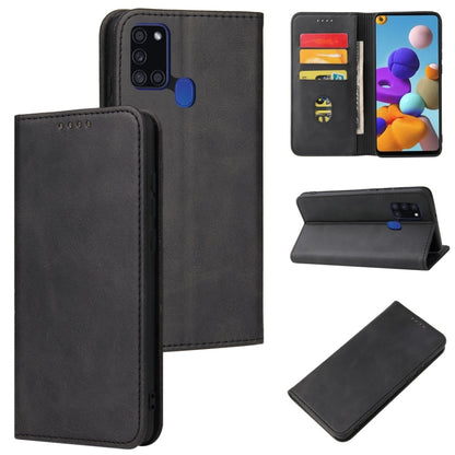 For Samsung Galaxy A21s Calf Texture Magnetic Horizontal Flip Leather Case with Holder & Card Slots & Wallet(Black) by buy2fix