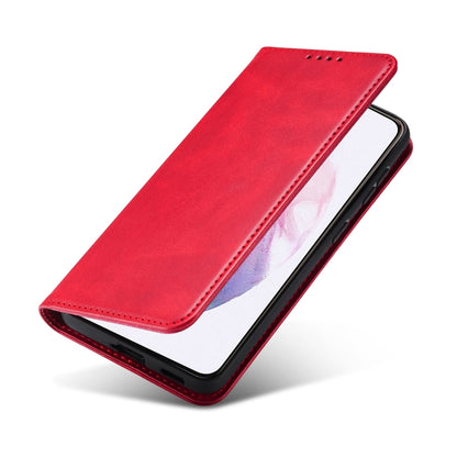 For Samsung Galaxy A21s Calf Texture Magnetic Horizontal Flip Leather Case with Holder & Card Slots & Wallet(Red) by buy2fix