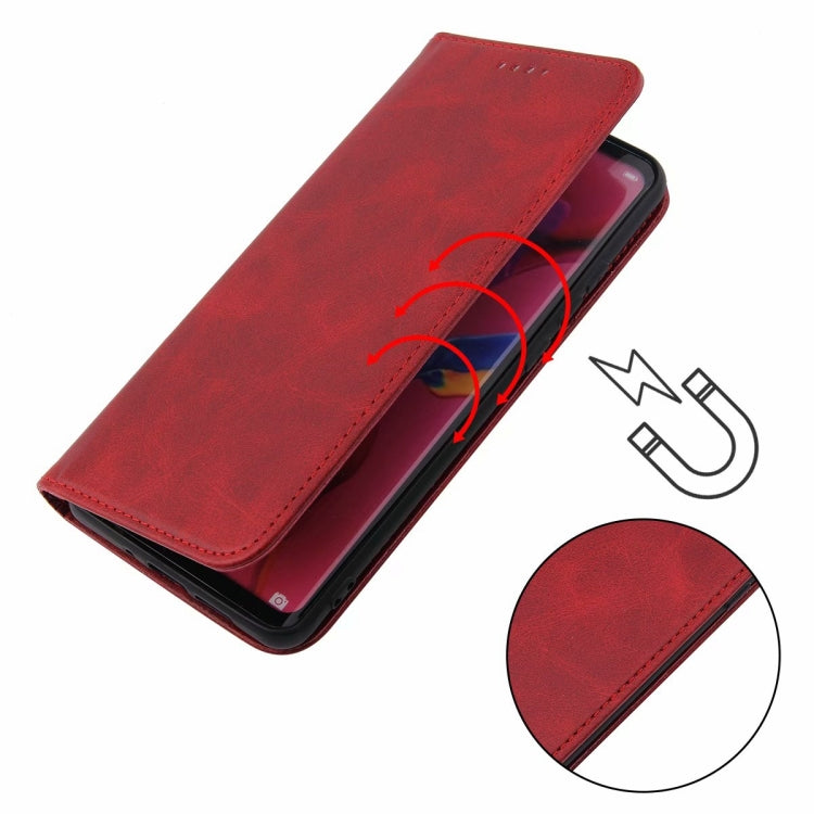 For Samsung Galaxy A21s Calf Texture Magnetic Horizontal Flip Leather Case with Holder & Card Slots & Wallet(Red) by buy2fix