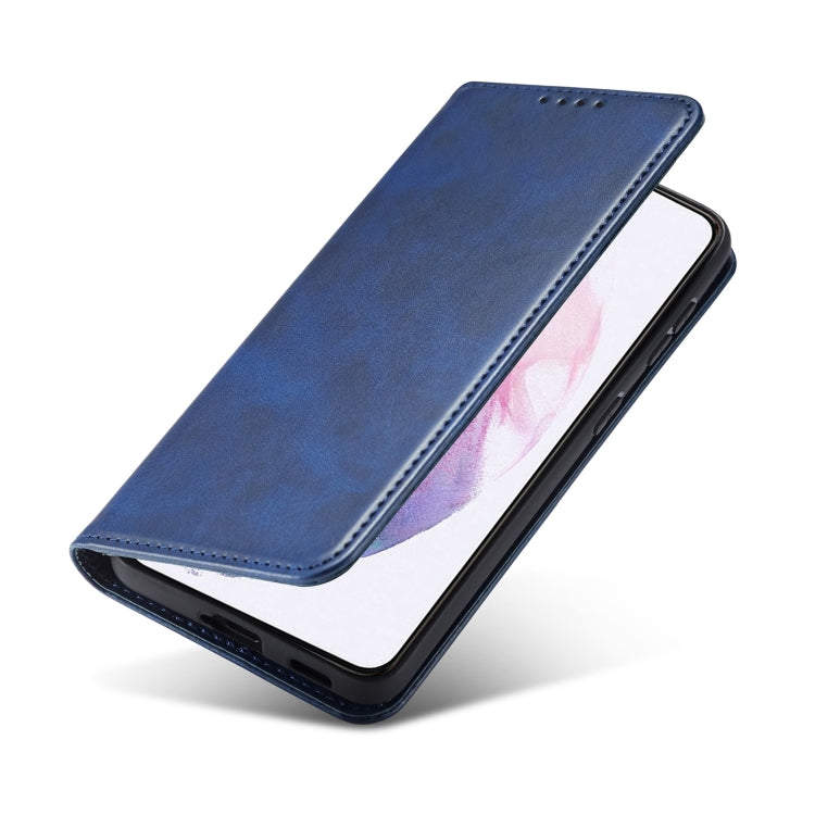 For Samsung Galaxy A21s Calf Texture Magnetic Horizontal Flip Leather Case with Holder & Card Slots & Wallet(Blue) by buy2fix