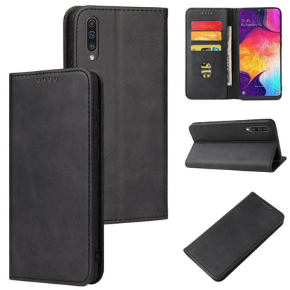 For Samsung Galaxy A50 Calf Texture Magnetic Horizontal Flip Leather Case with Holder & Card Slots & Wallet(Black) by buy2fix