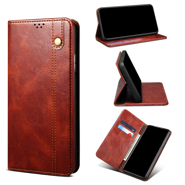 For Xiaomi 11T Pro Simple Wax Crazy Horse Texture Horizontal Flip Leather Case with Card Slots & Holder & Wallet(Brown) by buy2fix