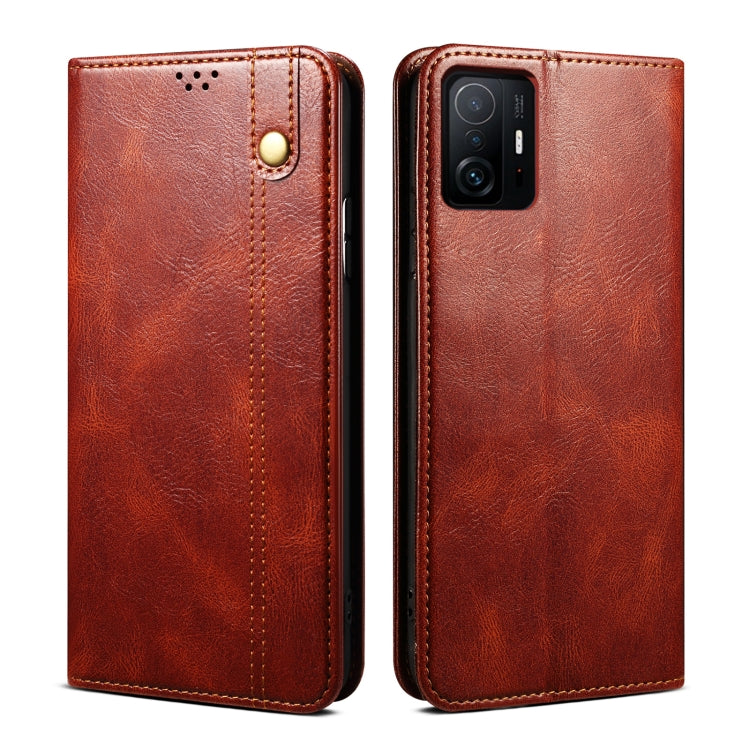 For Xiaomi 11T Pro Simple Wax Crazy Horse Texture Horizontal Flip Leather Case with Card Slots & Holder & Wallet(Brown) by buy2fix