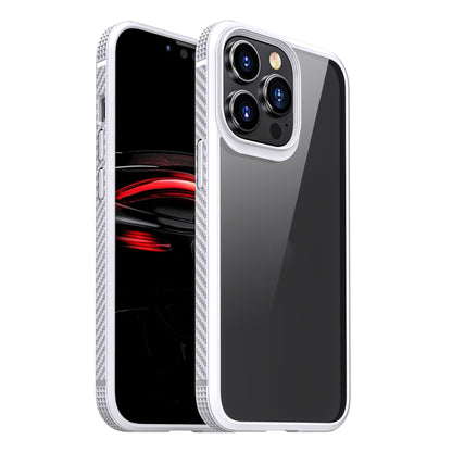 For iPhone 13 MG Series Carbon Fiber TPU + Clear PC Four-corner Airbag Shockproof Case Pro(White) by buy2fix