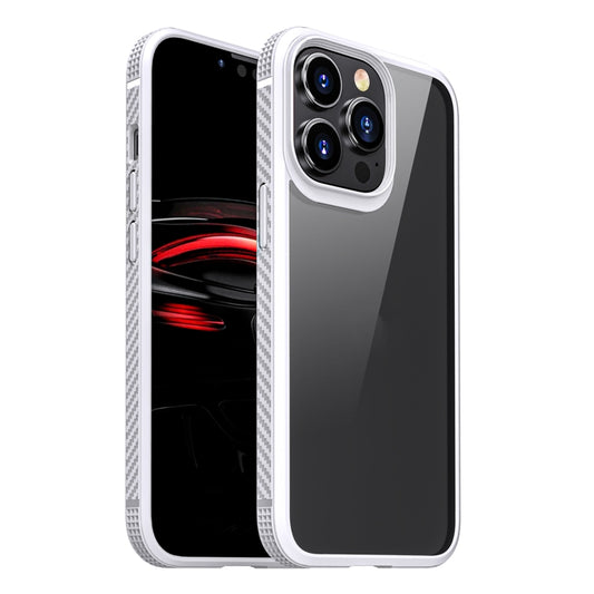 For iPhone 13 MG Series Carbon Fiber TPU + Clear PC Four-corner Airbag Shockproof Case Pro(White) by buy2fix