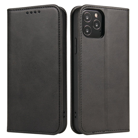 For iPhone 12 / 12 Pro Calf Texture Magnetic Horizontal Flip Leather Case with Holder & Card Slots & Wallet(Black) by buy2fix