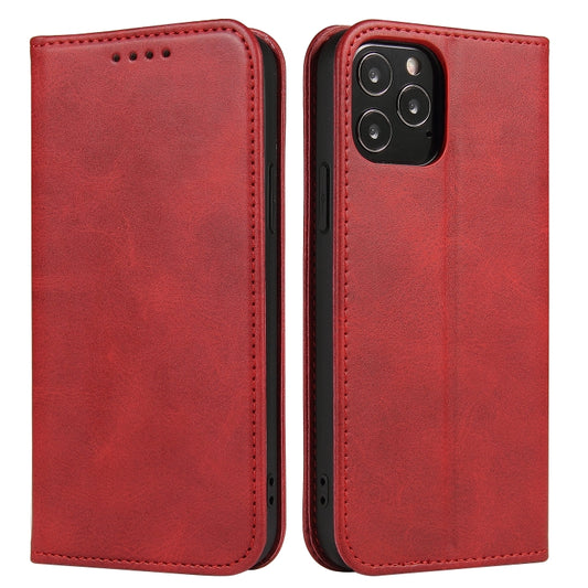 For iPhone 12 / 12 Pro Calf Texture Magnetic Horizontal Flip Leather Case with Holder & Card Slots & Wallet(Red) by buy2fix
