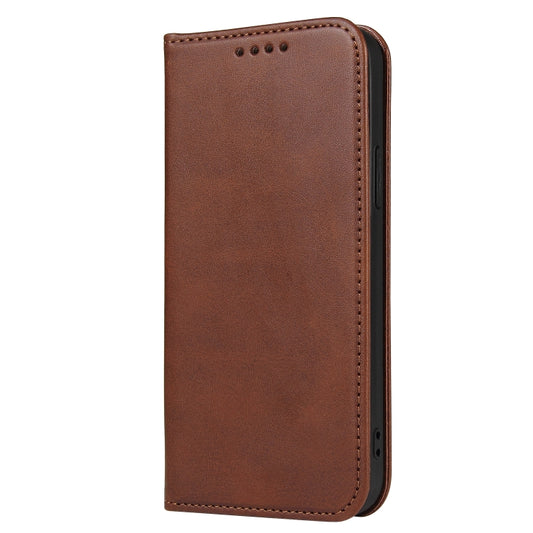 For iPhone 12 / 12 Pro Calf Texture Magnetic Horizontal Flip Leather Case with Holder & Card Slots & Wallet(Brown) by buy2fix