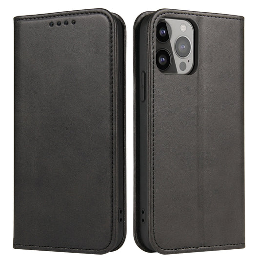 For iPhone 12 Pro Max Calf Texture Magnetic Horizontal Flip Leather Case with Holder & Card Slots & Wallet(Black) by buy2fix