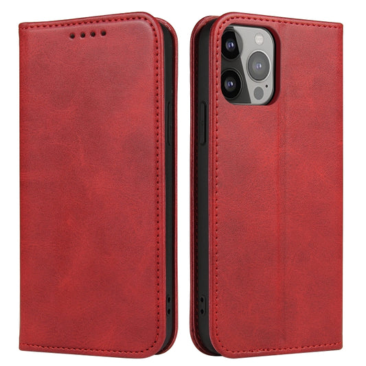For iPhone 12 Pro Max Calf Texture Magnetic Horizontal Flip Leather Case with Holder & Card Slots & Wallet(Red) by buy2fix