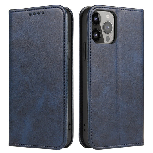 For iPhone 12 Pro Max Calf Texture Magnetic Horizontal Flip Leather Case with Holder & Card Slots & Wallet(Blue) by buy2fix