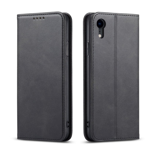 For iPhone XR Calf Texture Magnetic Horizontal Flip Leather Case with Holder & Card Slots & Wallet(Black) by buy2fix