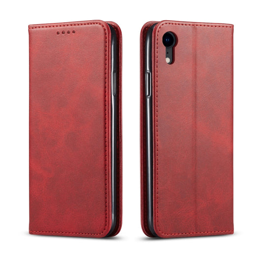For iPhone XR Calf Texture Magnetic Horizontal Flip Leather Case with Holder & Card Slots & Wallet(Red) by buy2fix
