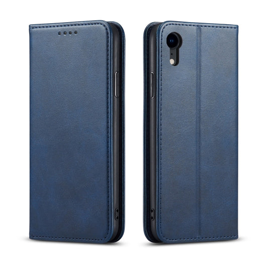 For iPhone XR Calf Texture Magnetic Horizontal Flip Leather Case with Holder & Card Slots & Wallet(Blue) by buy2fix