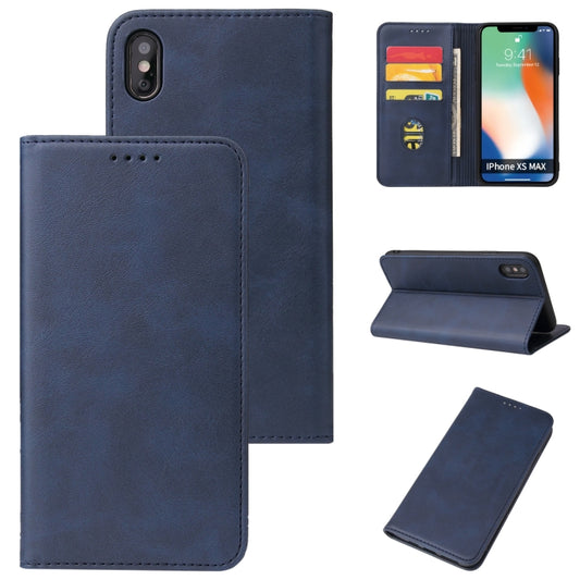 For iPhone XS Max Calf Texture Magnetic Horizontal Flip Leather Case with Holder & Card Slots & Wallet(Blue) by buy2fix