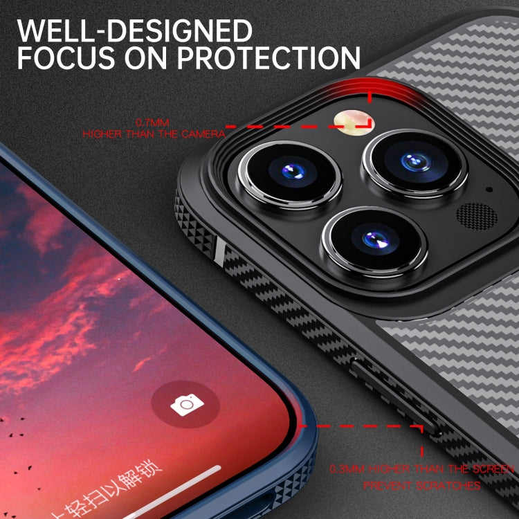 For iPhone 13 iPAKY MG Series Carbon Fiber TPU + PC Shockproof Case(Blue) - iPhone 13 Cases by iPAKY | Online Shopping UK | buy2fix