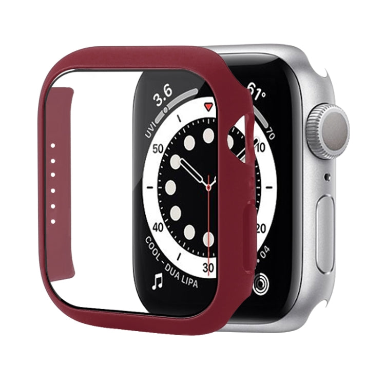 Shockproof PC Protective Case with Tempered Glass Film For Apple Watch Series 9 / 8 / 7 41mm(Wine Red) by buy2fix