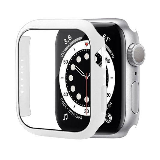 Shockproof PC Protective Case with Tempered Glass Film For Apple Watch Series 9 / 8 / 7 45mm(White) by buy2fix