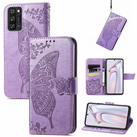 For Blackview A100 Butterfly Love Flower Embossed Horizontal Flip Leather Case with Holder & Card Slots & Wallet & Lanyard(Light Purple)
