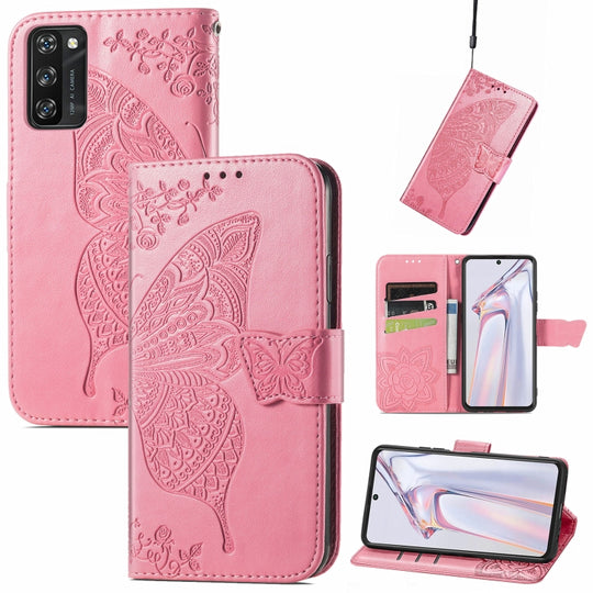 For Blackview A100 Butterfly Love Flower Embossed Horizontal Flip Leather Case with Holder & Card Slots & Wallet & Lanyard(Pink)