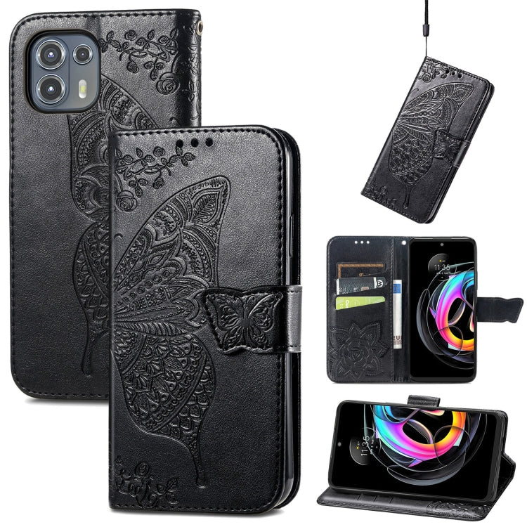 For Motorola Moto Edge 20 Lite Butterfly Love Flower Embossed Horizontal Flip Leather Case with Holder & Card Slots & Wallet & Lanyard(Black) by buy2fix