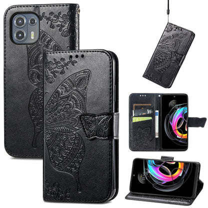 For Motorola Moto Edge 20 Lite Butterfly Love Flower Embossed Horizontal Flip Leather Case with Holder & Card Slots & Wallet & Lanyard(Black) by buy2fix