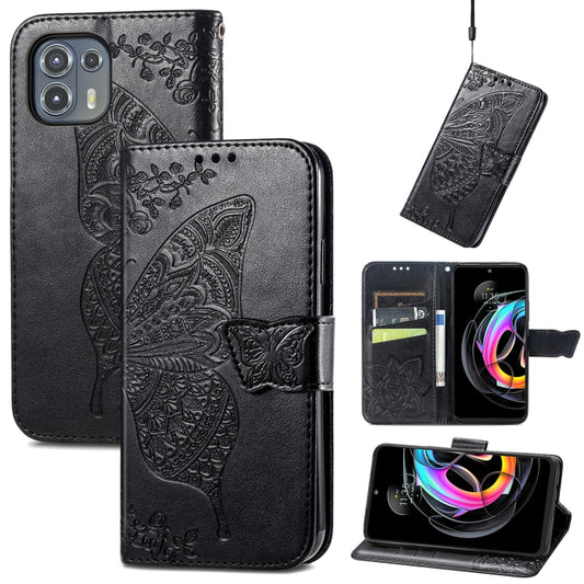 For Motorola Moto Edge 20 Lite Butterfly Love Flower Embossed Horizontal Flip Leather Case with Holder & Card Slots & Wallet & Lanyard(Black) by buy2fix