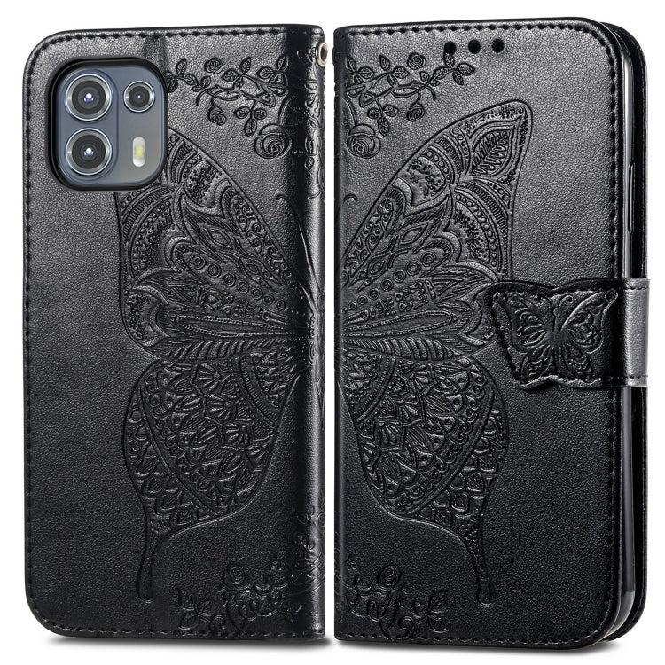 For Motorola Moto Edge 20 Lite Butterfly Love Flower Embossed Horizontal Flip Leather Case with Holder & Card Slots & Wallet & Lanyard(Black) by buy2fix