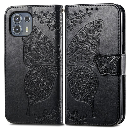 For Motorola Moto Edge 20 Lite Butterfly Love Flower Embossed Horizontal Flip Leather Case with Holder & Card Slots & Wallet & Lanyard(Black) by buy2fix