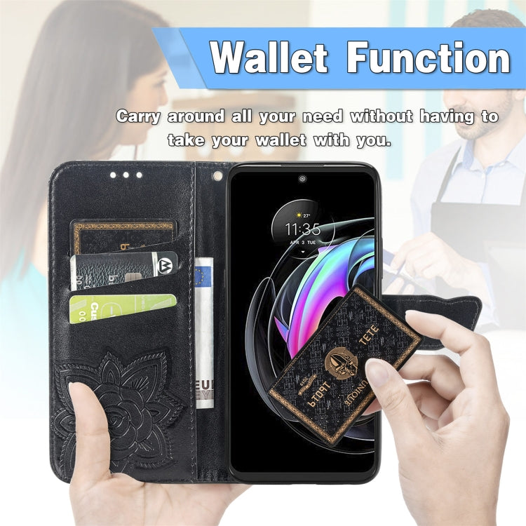 For Motorola Moto Edge 20 Lite Butterfly Love Flower Embossed Horizontal Flip Leather Case with Holder & Card Slots & Wallet & Lanyard(Black) by buy2fix