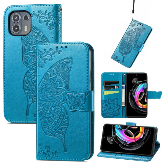 For Motorola Moto Edge 20 Lite Butterfly Love Flower Embossed Horizontal Flip Leather Case with Holder & Card Slots & Wallet & Lanyard(Blue) by buy2fix