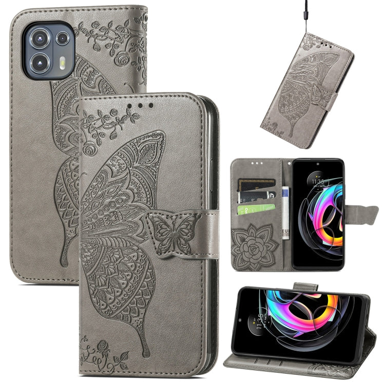 For Motorola Moto Edge 20 Lite Butterfly Love Flower Embossed Horizontal Flip Leather Case with Holder & Card Slots & Wallet & Lanyard(Gray) by buy2fix