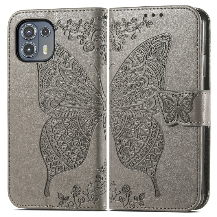 For Motorola Moto Edge 20 Lite Butterfly Love Flower Embossed Horizontal Flip Leather Case with Holder & Card Slots & Wallet & Lanyard(Gray) by buy2fix