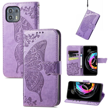 For Motorola Moto Edge 20 Lite Butterfly Love Flower Embossed Horizontal Flip Leather Case with Holder & Card Slots & Wallet & Lanyard(Light Purple) by buy2fix